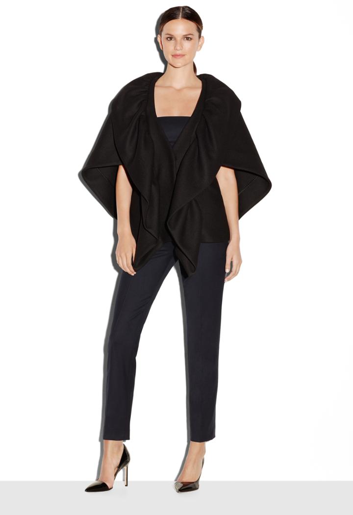 Milly Doubleface Wool Ruffle Cape Jacket