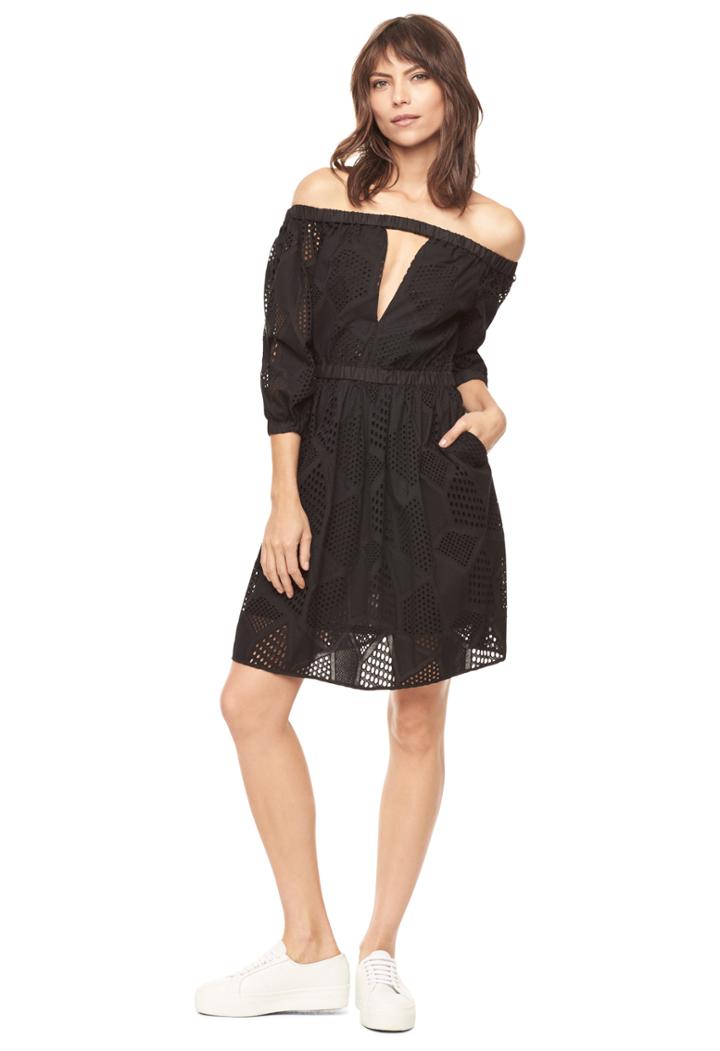 Milly Embroidered Cotton Off Shoulder Dress