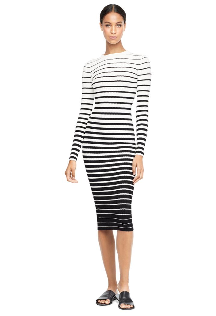 Milly Degrade Stripe Fitted Dress - White/black