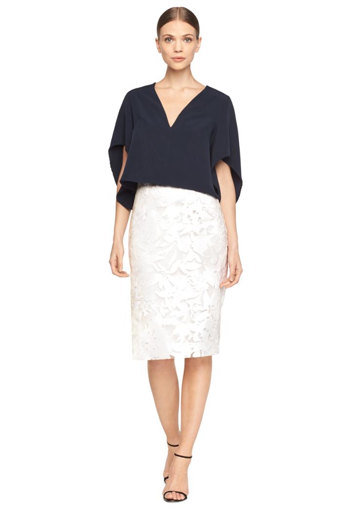 Milly Printed Floral Burnout Slim Midi Skirt