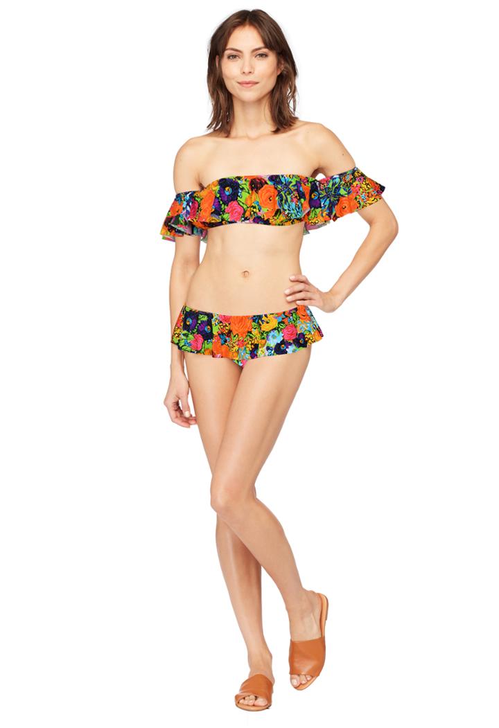 Milly Floral Print Sirolo Ruffle Bikini Bottom