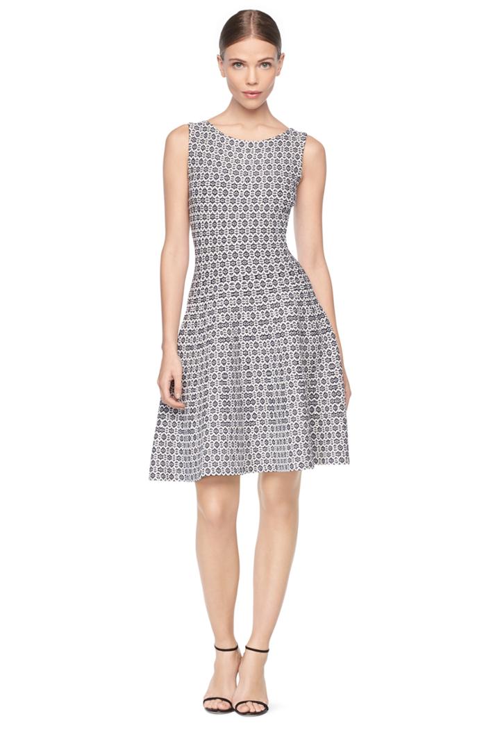 Milly Geo Jacquard Flare Dress - White/navy