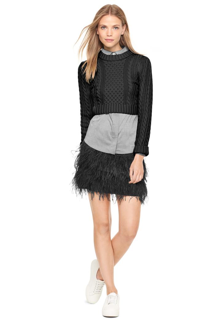 Milly Cropped Aran Stitch Sweater - Black