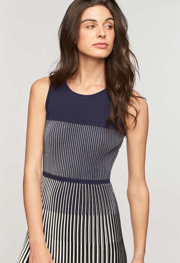 Milly Ombre Textured Flare Dress - Navy Multi