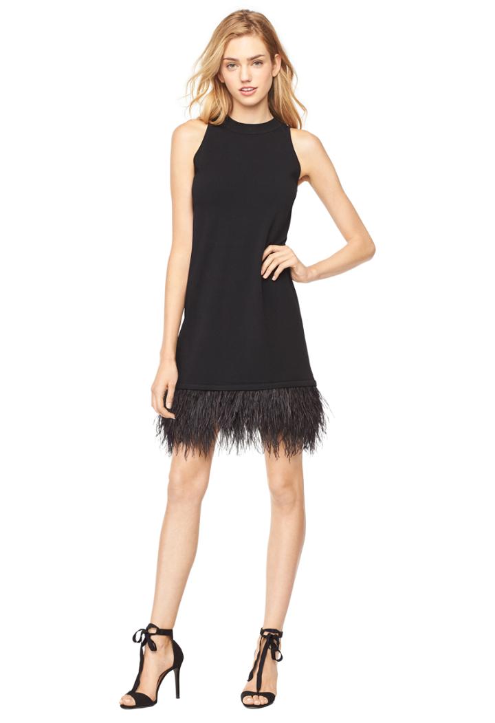 Milly Feather Trim Shift - Black