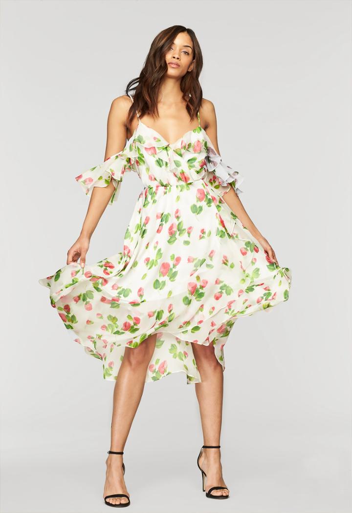 Milly Floral Print Ruffle Wrap Dress