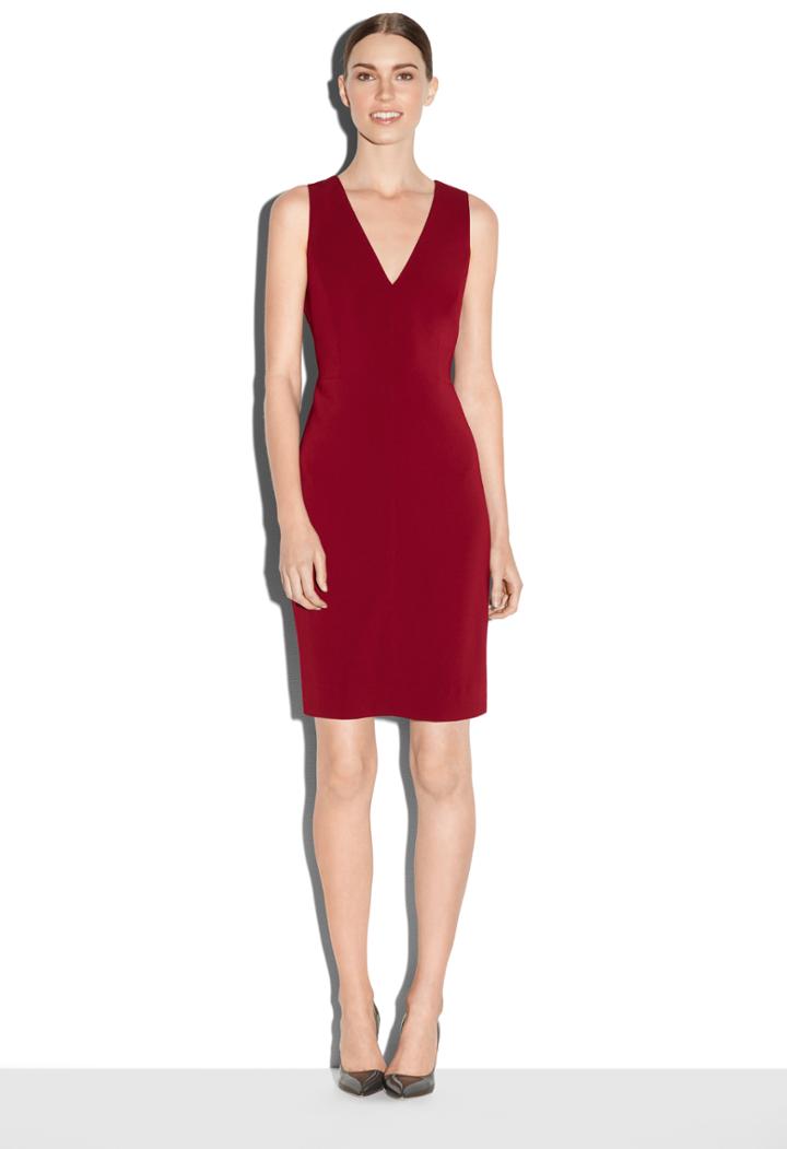Milly Italian Cady Deep V Seamed Sheath Dress