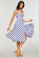 Milly Washed Linen Stripe Midi Length Monroe Dress