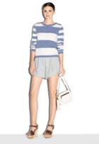 Milly Cashmere Stripe Sweater - Chambray/white