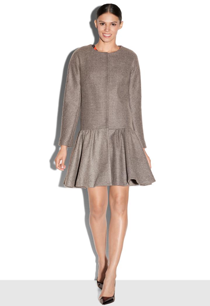 Milly Dropwaist Flounce Coat - Charcoal