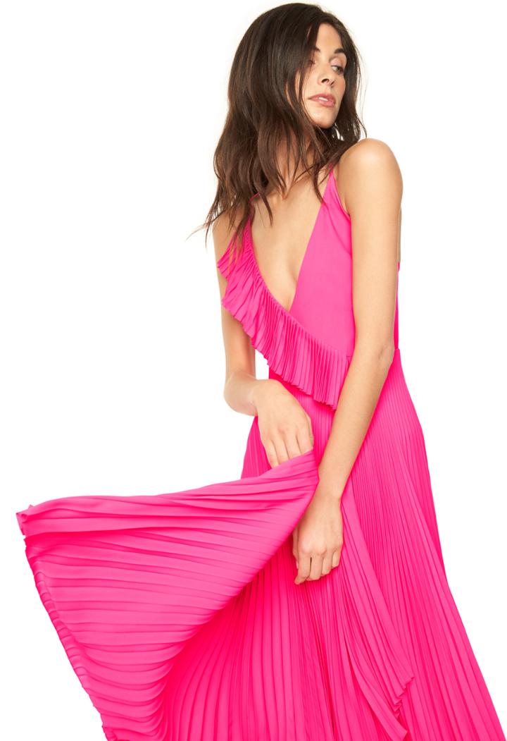 Milly Exclusive Stretch Silk Pleated Wrap Dress