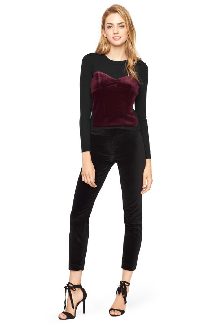 Milly Velvet Corsetry Sweater - Black/burgundy