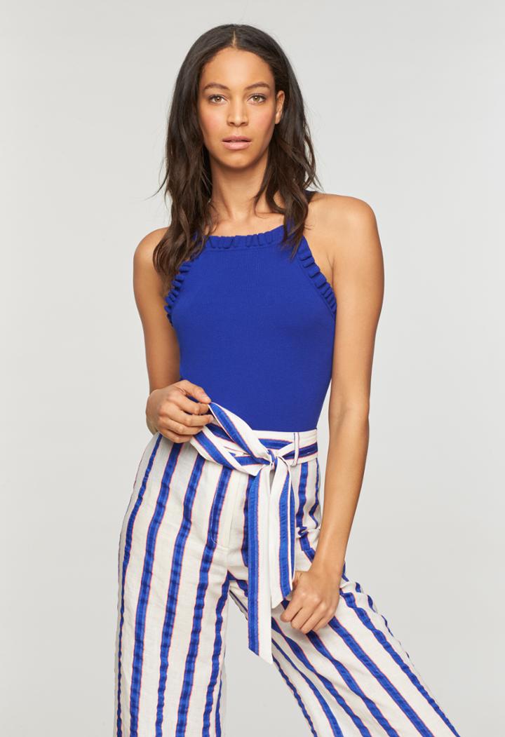 Milly Washed Linen Stripe Belted Sia Trouser