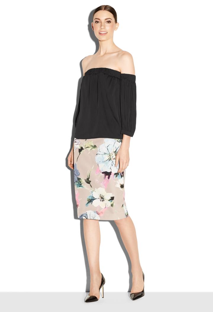 Milly Stretch Silk Off The Shoulder Blouse