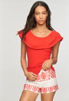 Milly Textured Flounce Top - Poppy