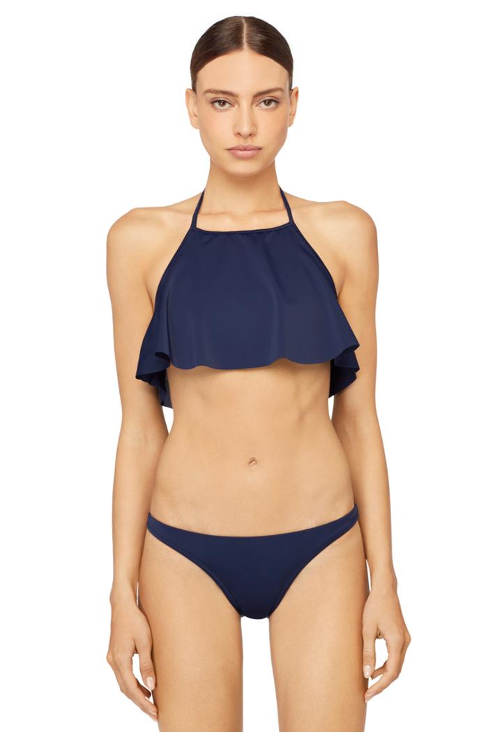 Milly Halter Ruffle Bikini Top - Navy