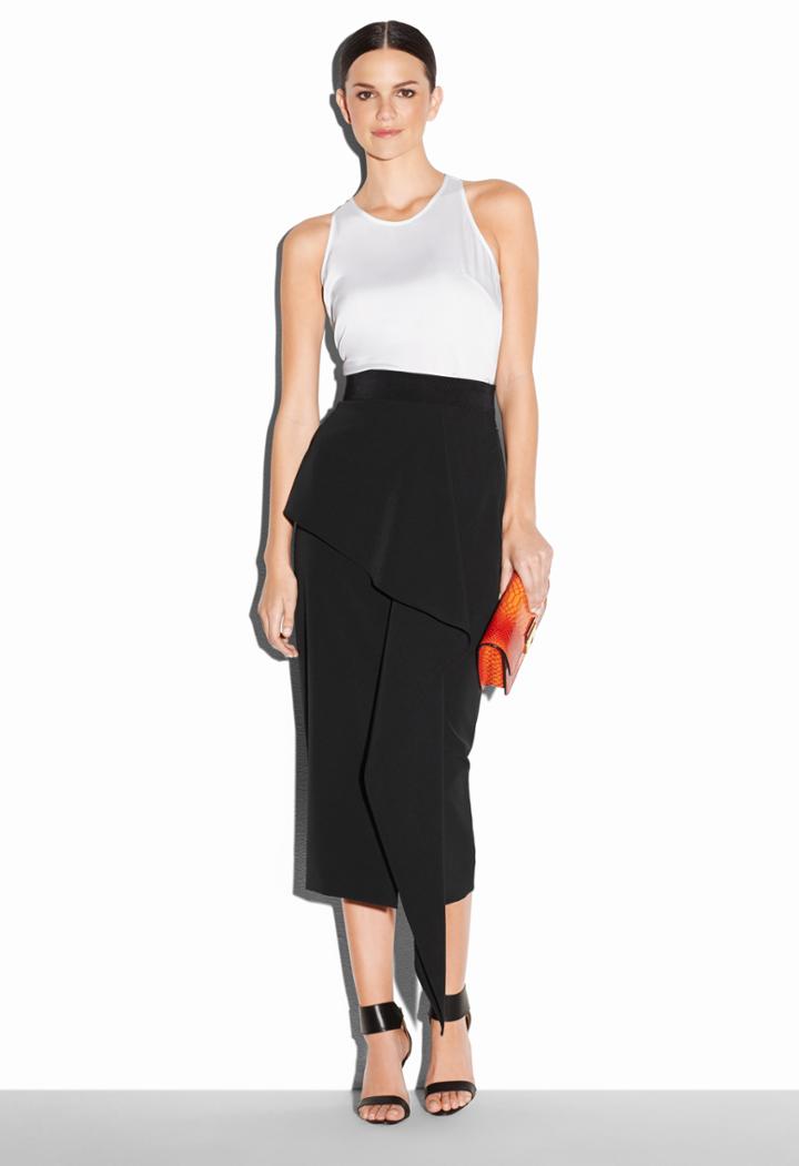 Milly Cady Stretch Cascade Midi Skrt - Black