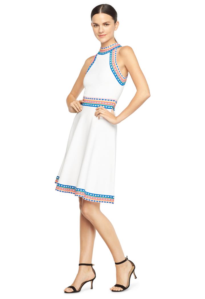 Milly Woven Trim Flare Dress - White