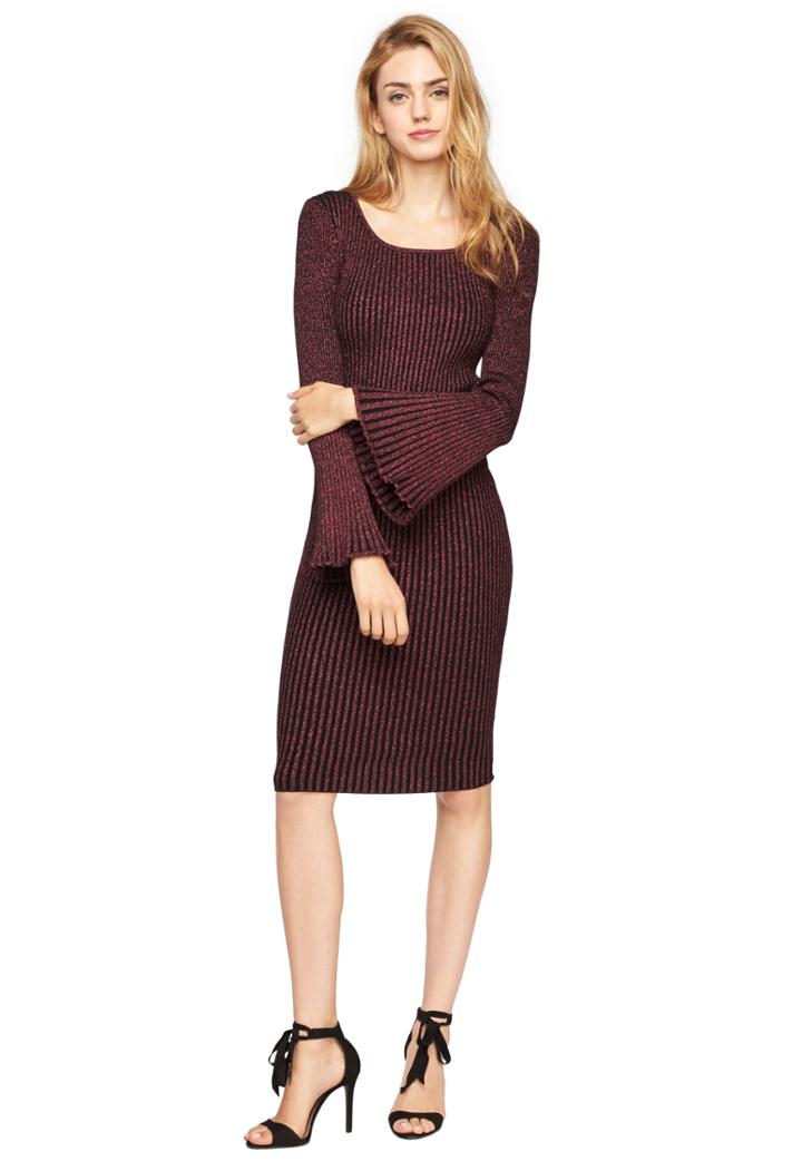 Milly Metallic Flare Sleeve Dress - Berry