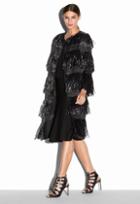 Milly Couture Fringe Tweed Coat - Black