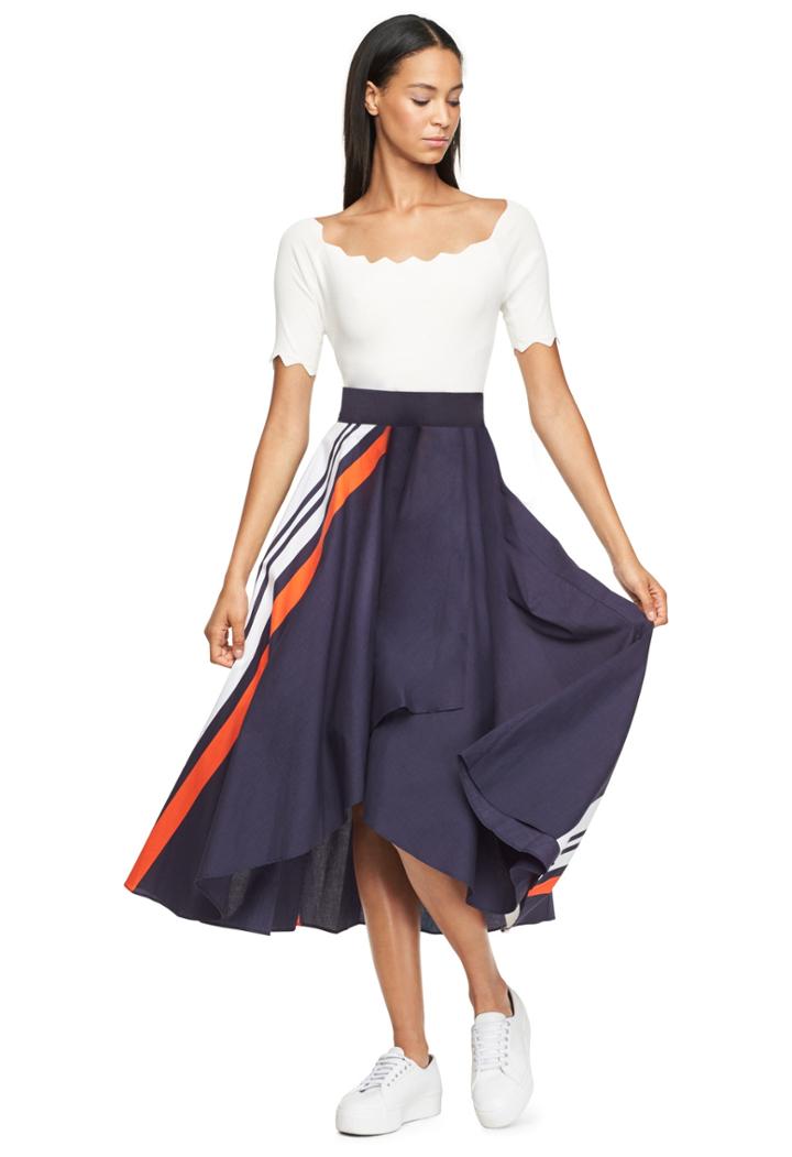 Milly Border Print Poplin Wrap Skirt