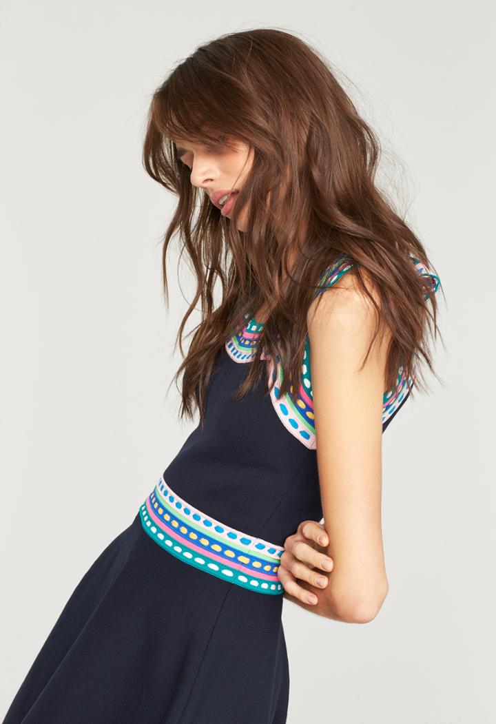 Milly Woven Trim Scoop Flare Dress