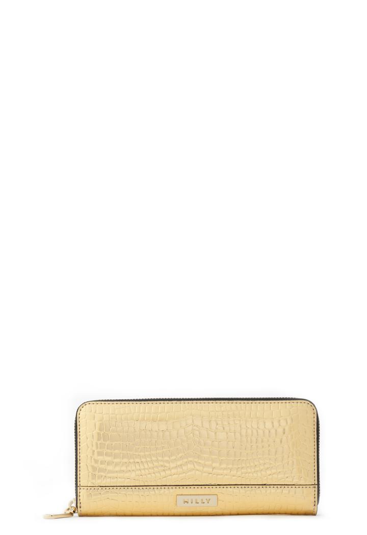 Milly Gold Croc Zip Around Wallet - Gold