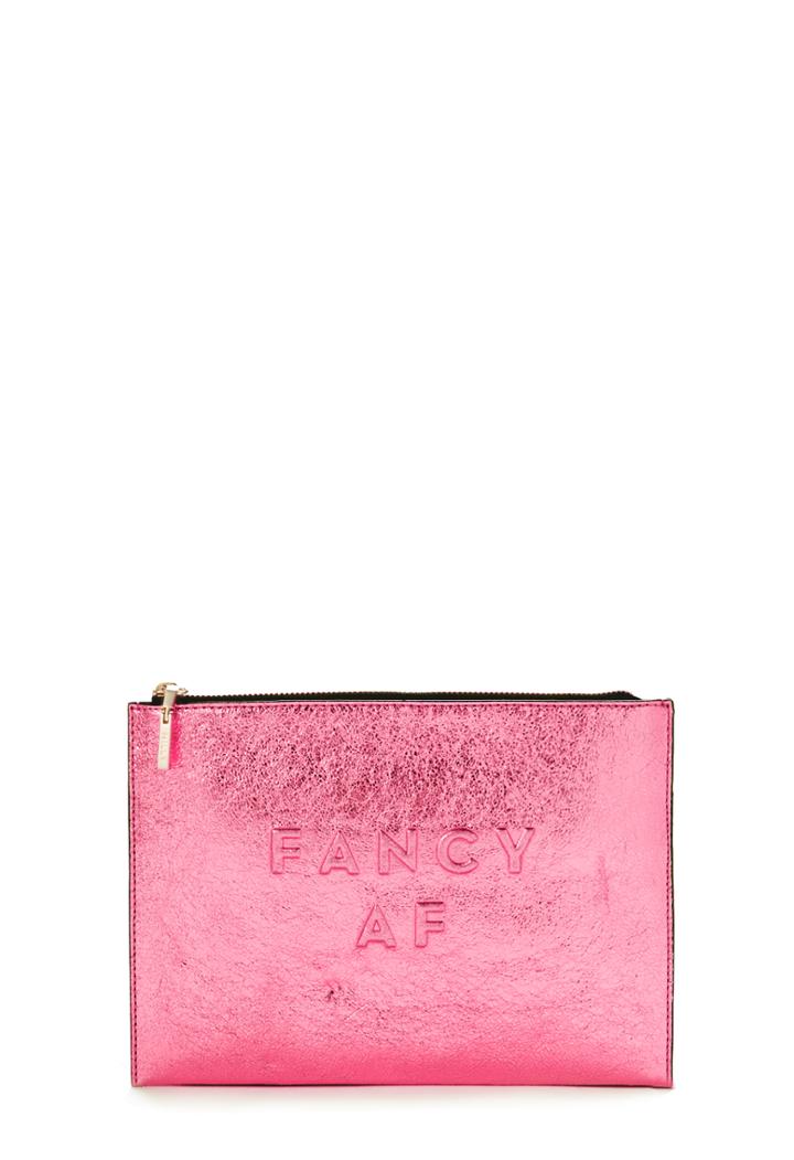 Milly Met Leather Fancy Af Clutch - Hot Pink