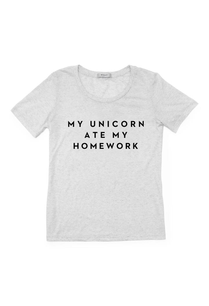 Milly My Unicorn Ate My Homework Tee - Heather Grey