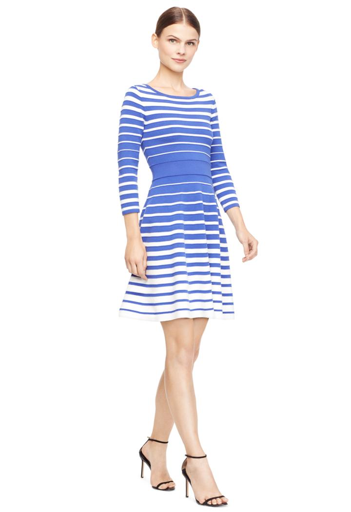 Milly Degrade Stripe Flare Dress - White/cobalt