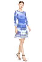 Milly Degrade Stripe Flare Dress - White/cobalt