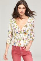 Milly Floral Print Ruffle Wrap Top