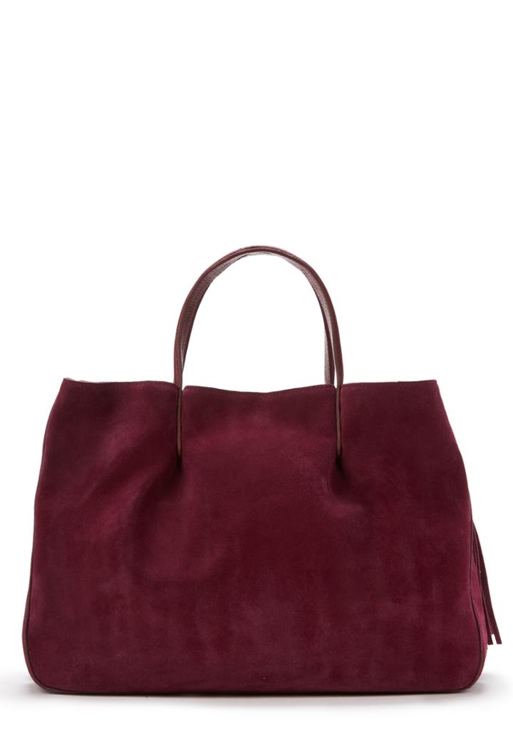 Milly Astor Ruffle Suede Tote - Burgundy