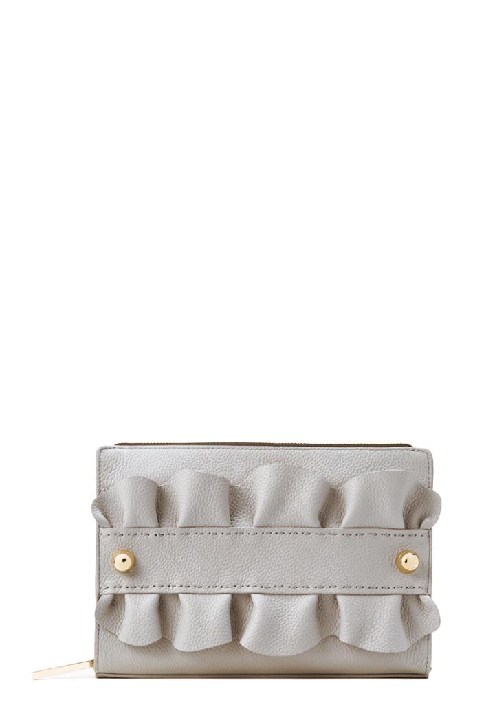Milly Astor Ruffle Top Zip Clutch - Grey