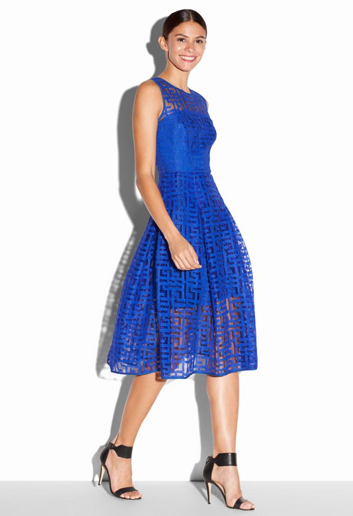 Milly Puzzle Filament Jacquard Inverted Pleat Dress
