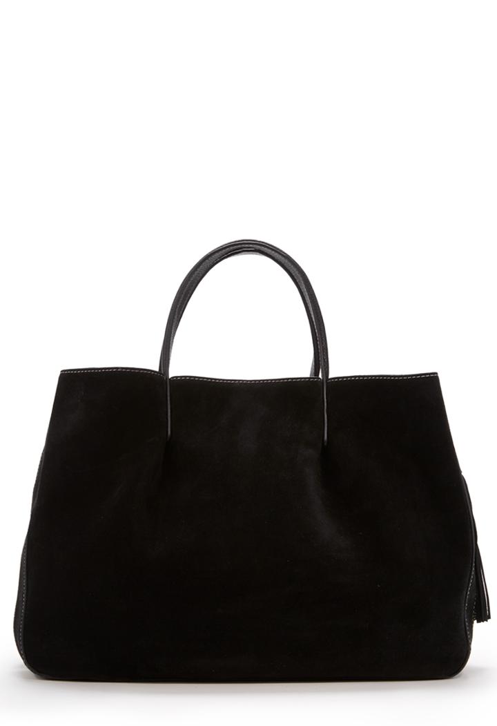 Milly Astor Ruffle Suede Tote - Black