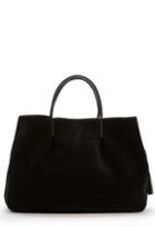 Milly Astor Ruffle Suede Tote - Black