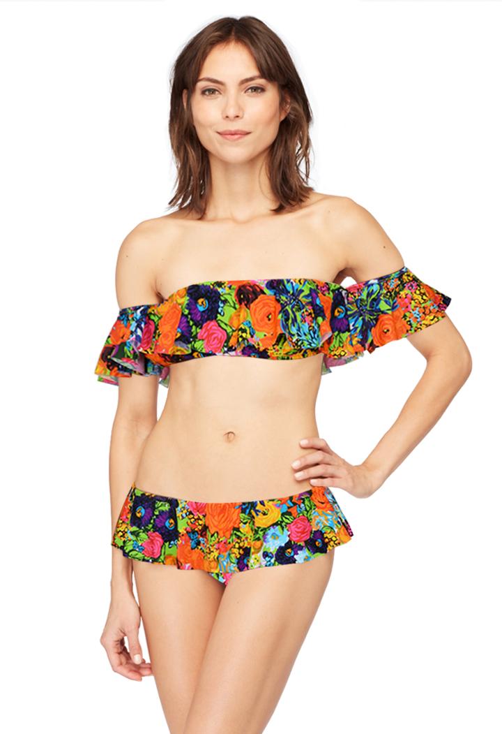 Milly Floral Print Sirolo Ruffle Bandeau Top