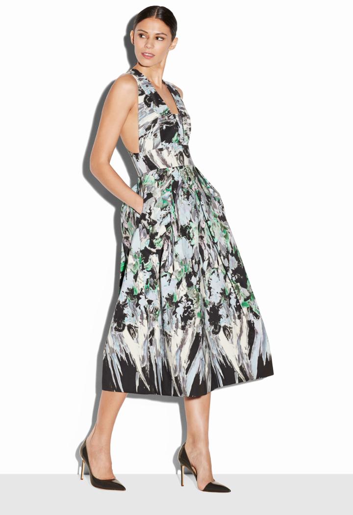 Milly Painted Floral Print Elisa Pleated Dress