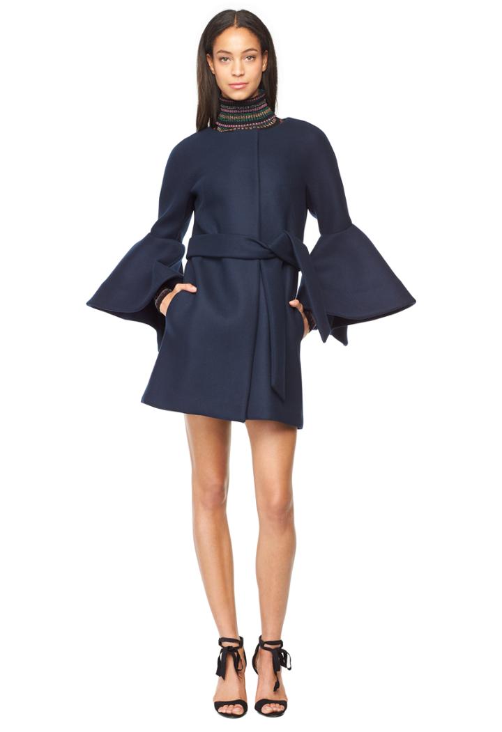 Milly Flare Sleeve Tie Coat - Navy