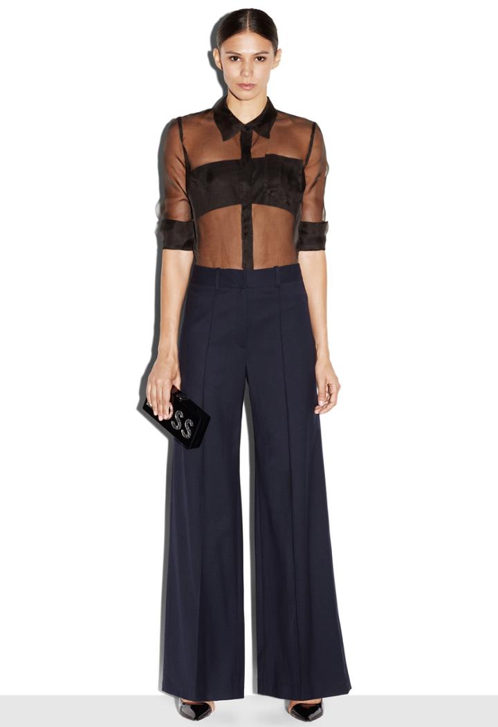 Milly Italian Wool Gabardine Hayden Pintruck Trouser
