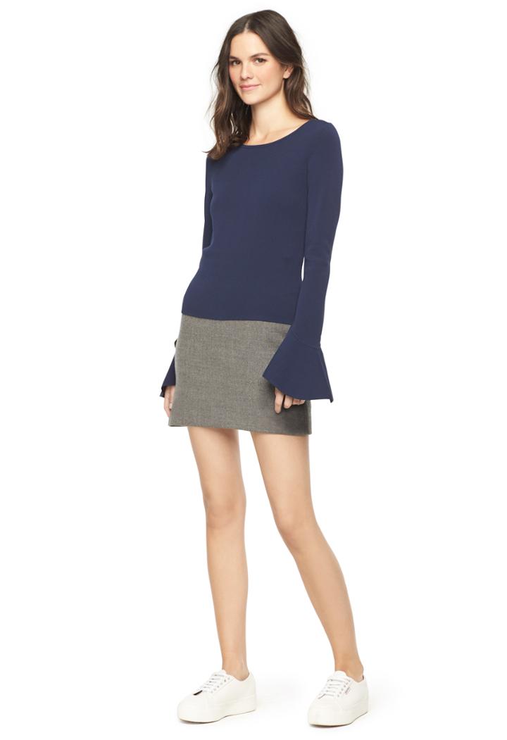 Milly Contrast Draped Slv Pullover - Navy/black