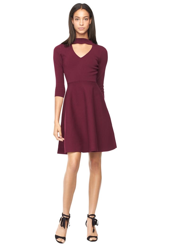 Milly Cut Out Collar Flare Dress - Burgundy