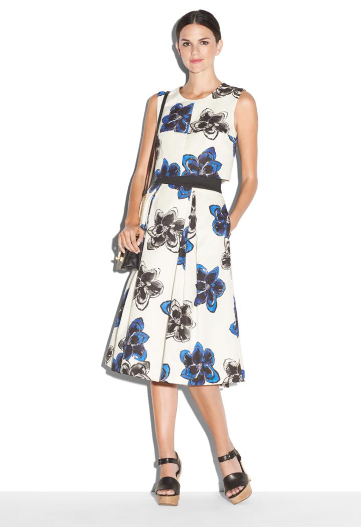 Milly Magnolia Print Cropped Seamed Shell