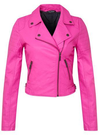 Pink Faux Leather Biker Jacket
