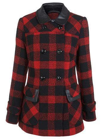 Red Check Pea Coat