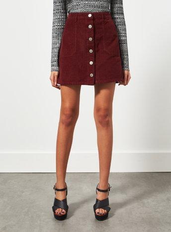 Miss Selfridge Womens Burgundy Cord Mini Skirt