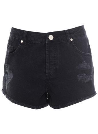 Black Distressed Denim Short