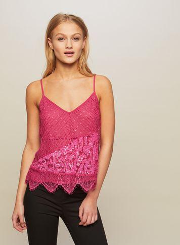 Miss Selfridge Womens Pink Sequin Embellished Panel Camisole Top
