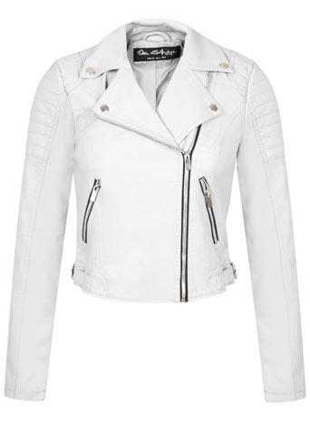 Miss Selfridge Womens White Cropped Biker Jacket